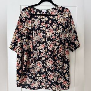 LuLaRoe Floral Open-Front Blouse - Black, Pink, Cream